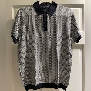 Men's Black and White Patterned Polo Sweater